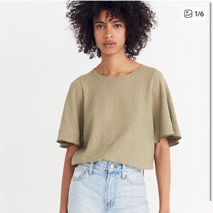 Madewell Texture and Thread Flutter Sleeve Top Olive Large